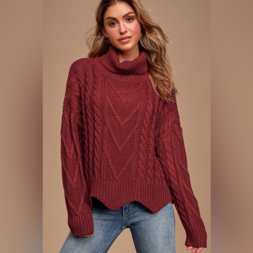 Lulus turtle neck knit sweater red vine